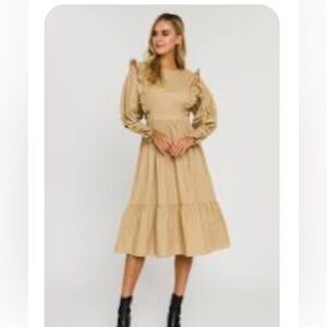 NEW prairie peasant dress midi cottagecore cottage English Factory size S tan